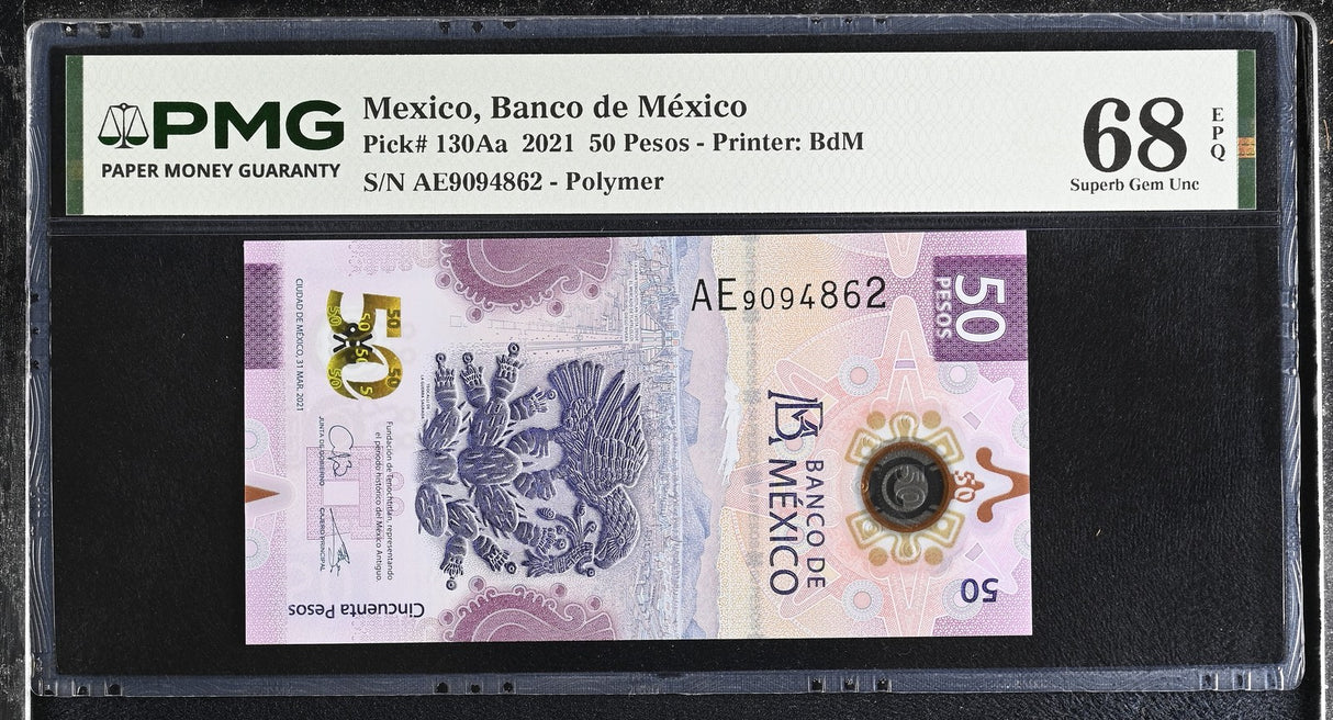 Mexico 50 Pesos 2021 P 130Aa Superb Gem UNC PMG 68 EPQ