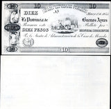 ARGENTINA 10 PESOS 1844 P S386 MODERN ENGRAVED REPRINT UNC