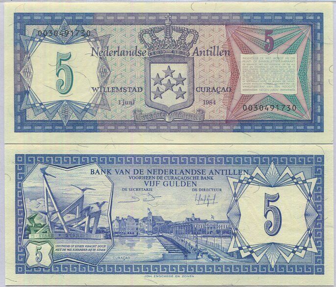 Netherlands Antilles 5 Gulden 1984 P 15 AUnc
