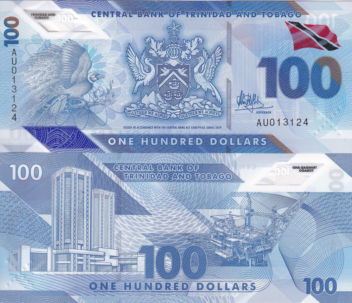 Trinidad & Tobago 100 Dollars 2019 Polymer P 65 UNC Oil Rig Kapok