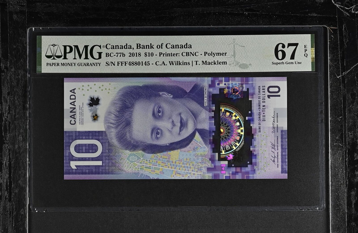Canada 10 Dollars 2018 P 113 Polymer Wilkins Macklem Superb Gem UNC PMG 67 EPQ