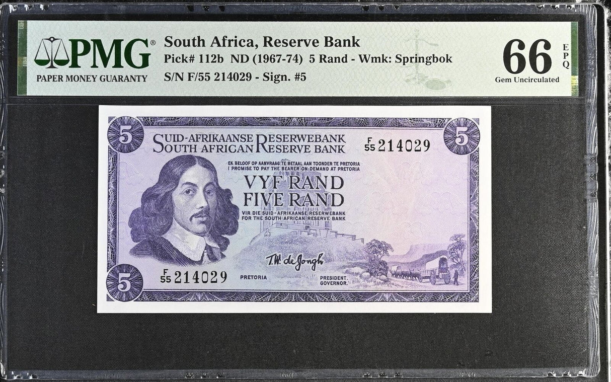 South Africa 5 Rand ND 1967-1974 P 112 b Gem UNC PMG 66 EPQ