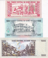 Guinea Bissau Set 3 Pcs 50 100 1000 Pesos 1978 - 1990 P 8 10 11 UNC