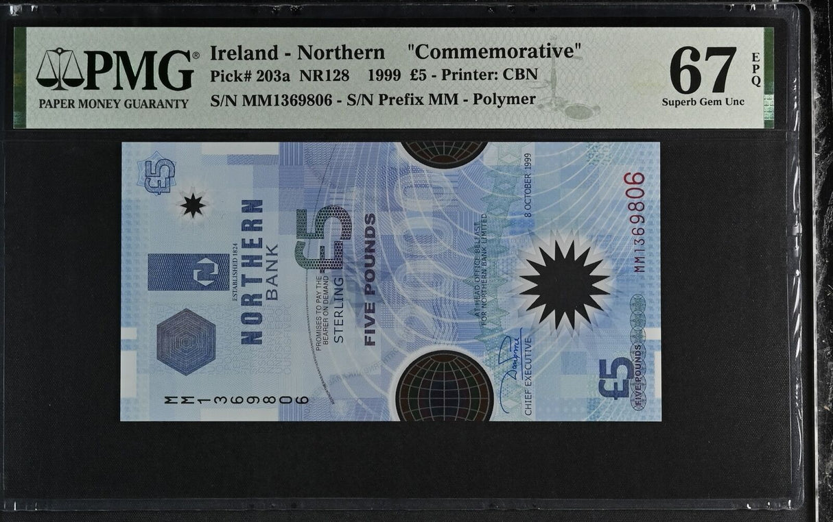 Northern Ireland 5 Pounds 1999 P 203 a Superb Gem UNC PMG 67 EPQ