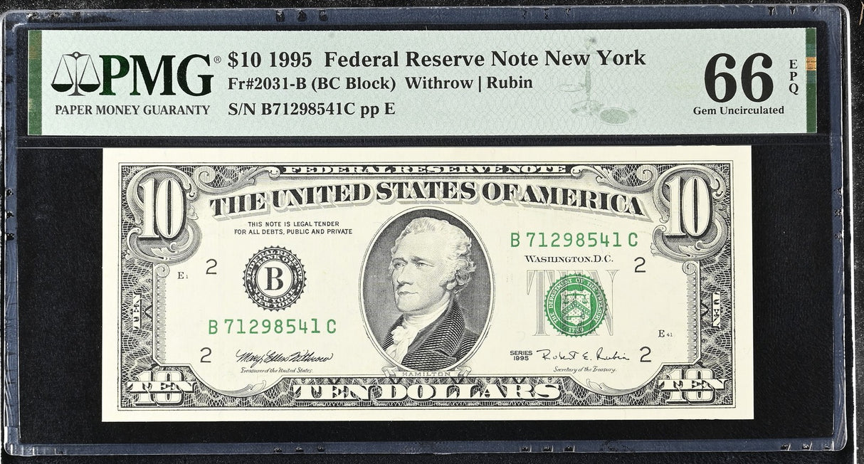 United States 10 Dollars Usa 1995 P 499 B New York Gem UNC PMG 66 EPQ