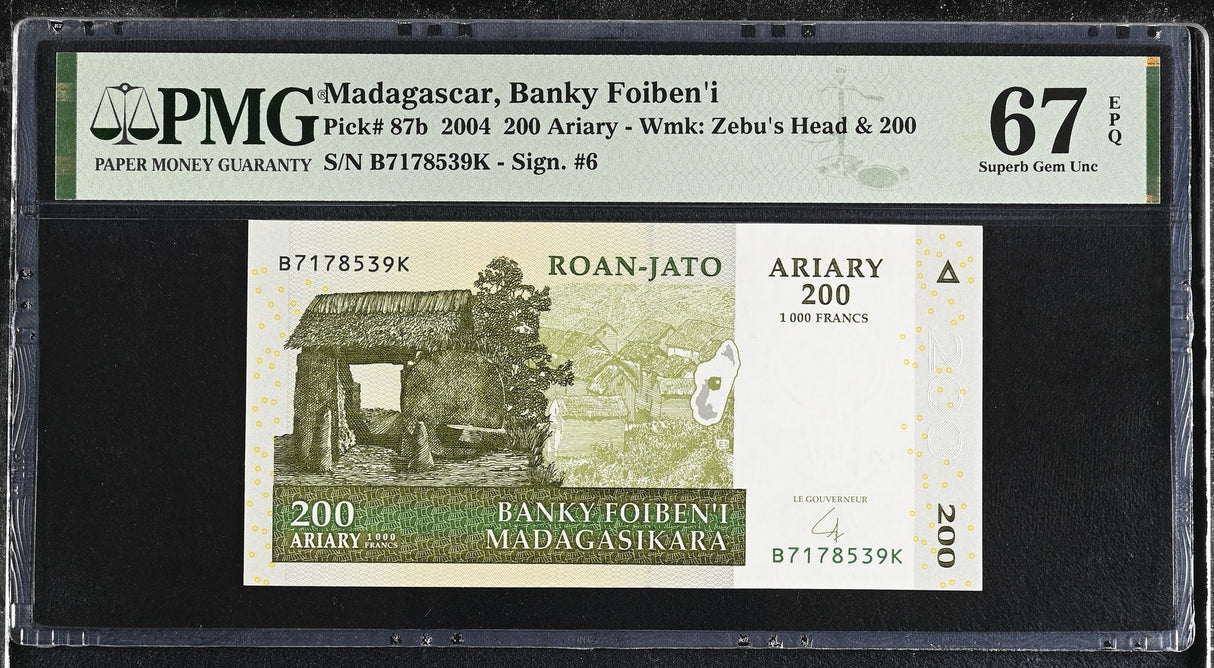Madagascar 200 Ariary 2004 P 87 b Superb Gem UNC PMG 67 EPQ