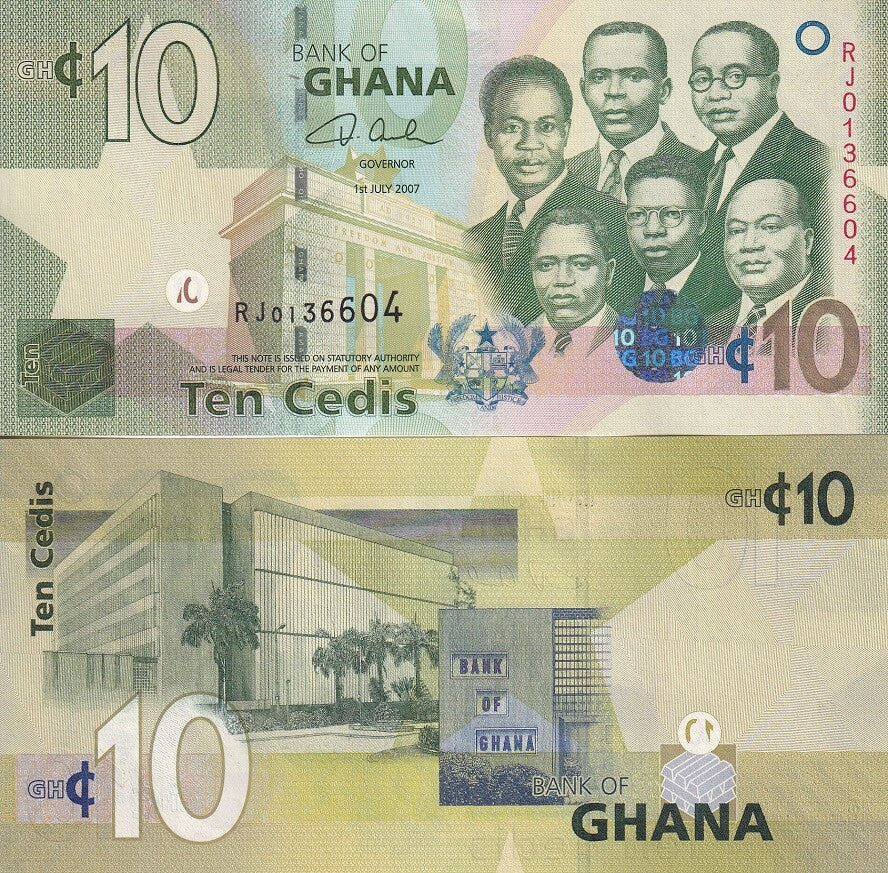 Ghana 10 Cedis 2007 P 39 UNC Independence Arch Big Six Accra
