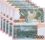 Saint Thomas & Prince 10000 Dobras 2013 P 66 d UNC LOT 5 PCS