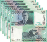Indonesia 20000 Rupiah 2004/2007 P 144 d UNC LOT 5 PCS