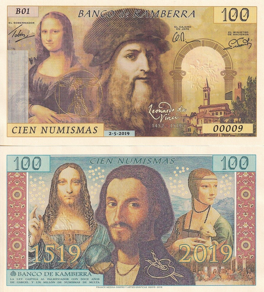 Kamberra 100 Numismas 2019 Private FANTASY Leonardo da Vinci Test Note