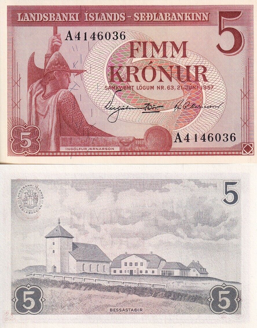 Iceland 5 Kronur 1957 P 37 UNC