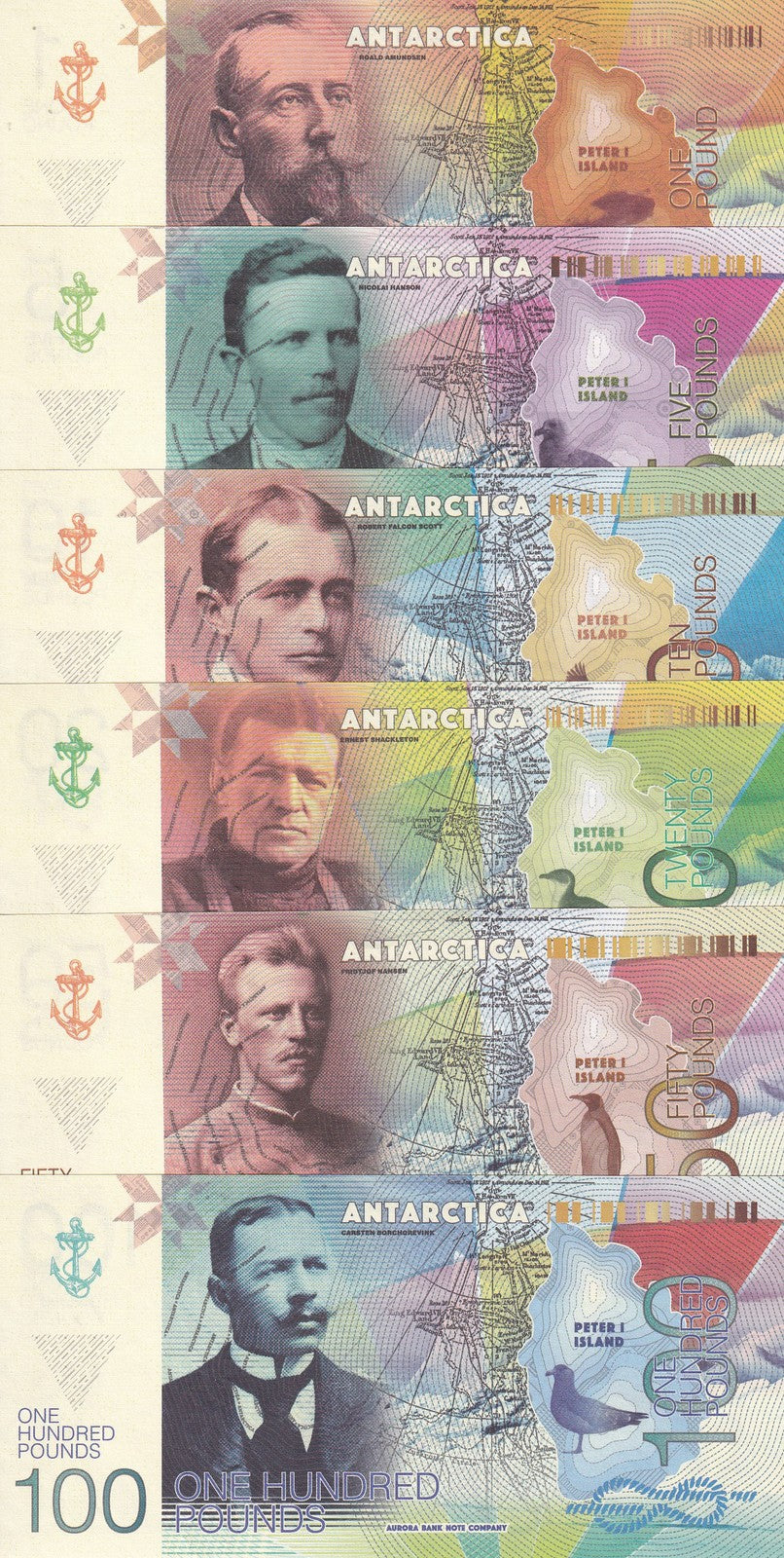 Island Peter I Set 6 Antarctica 1 5 10 20 50 100 Pound 2017 Fantasy SHIP
