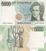 Italy 5000 Lire 1985 P 111 c UNC , Vincenzo Bellini Allegory of Lyrics