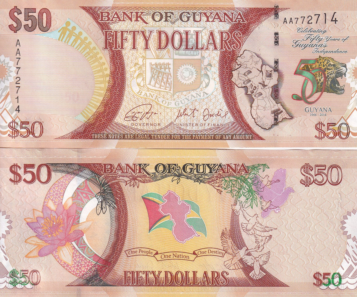 Guyana 50 Dollars ND 2016 P 41 Commemorative UNC