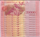 Venezuela 20000 Bolivares 2017 P 99 UNC LOT 10 PCS 1/10 Bundles