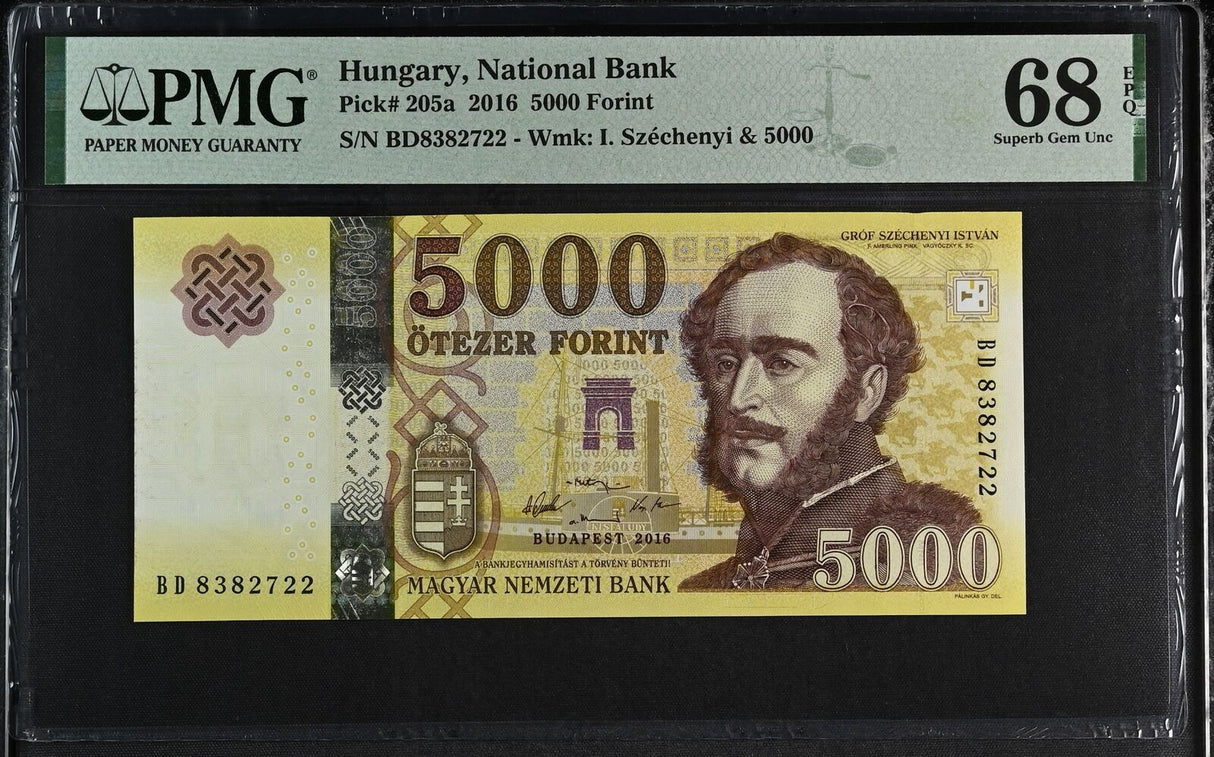 Hungary 5000 Forint 2016 P 205 a Superb Gem UNC PMG 68 EPQ TOP POP
