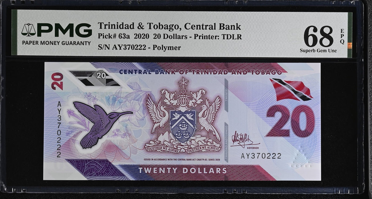 Trinidad & Tobago 20 Dollars 2020 Polymer P 63 a Superb Gem UNC PMG 68 EPQ