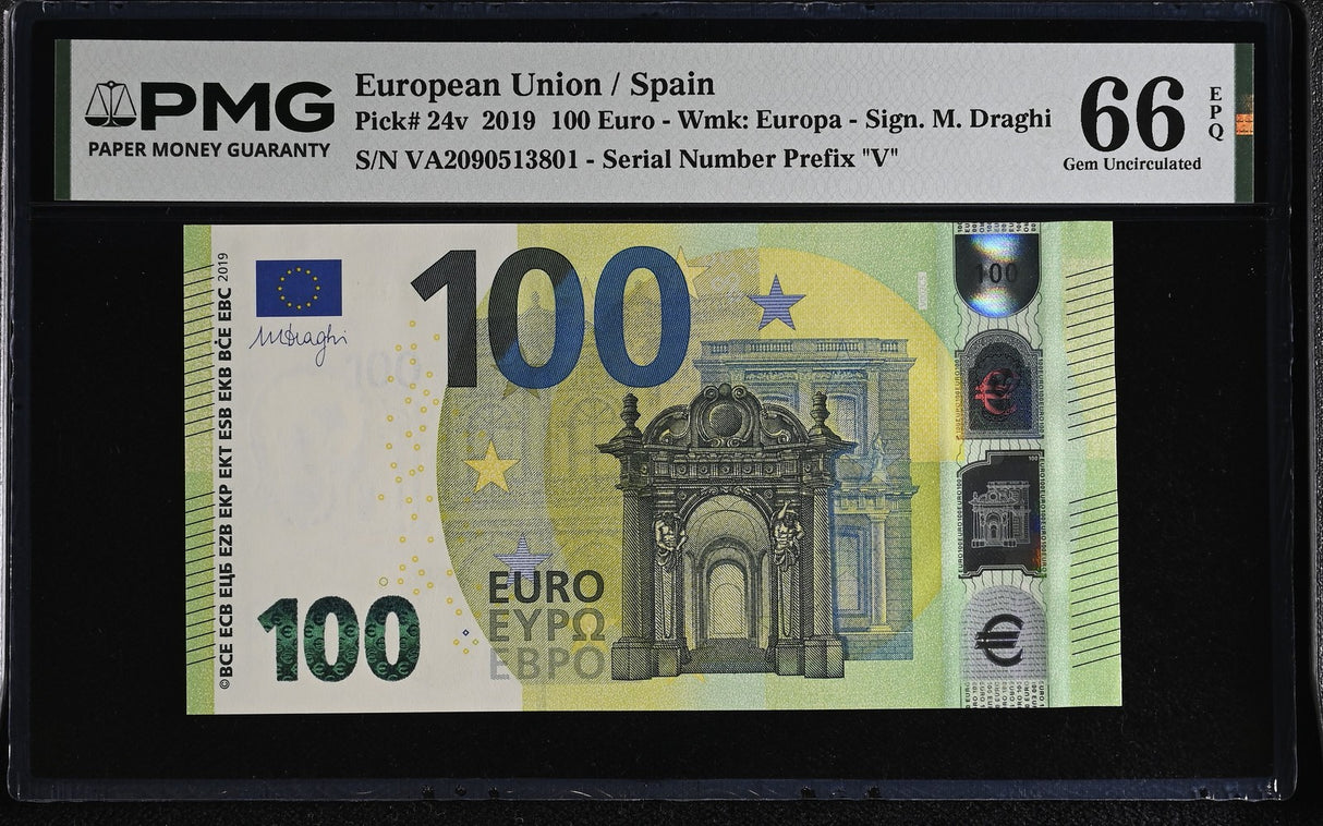 Euro 100 Euro Spain 2019 P 24 v Gem UNC PMG 66 EPQ ,Graded Note