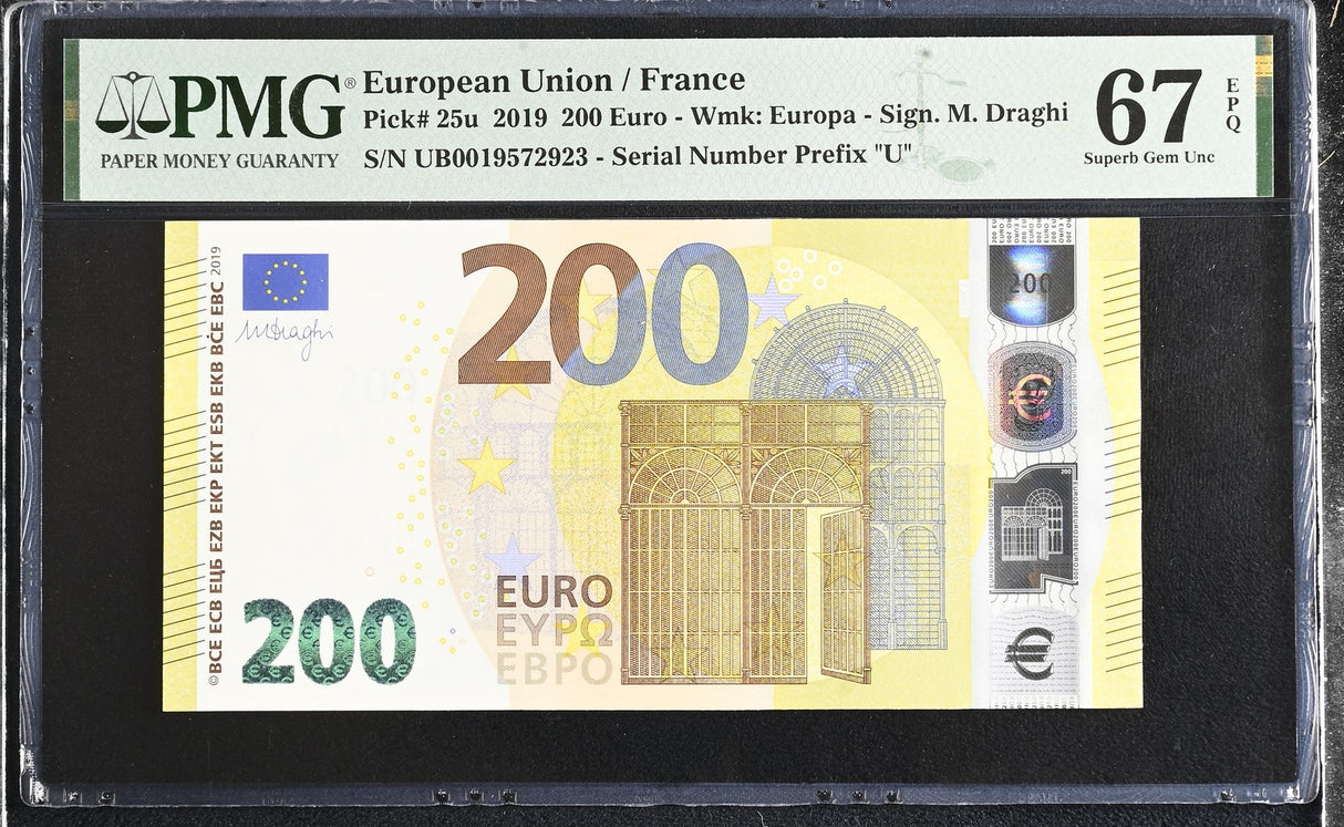 Euro 200 Euro France 2019 P 25 u Superb Gem UNC PMG 67 EPQ PNB