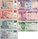 Nigeria Set 7 Pcs 5 10 20 50 100 200 500 Naira Mixed Year P 34 38 39 - 48 UNC