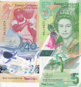 East Caribbean Set 2 PCS 2 5 Dollars 2021-2023 2024 P 55Aa P 61 COMM. Polyme UNC