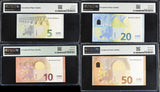 Euro Set 4; 5 10 20 50 Euro 2013-2017 P 27 28 29 30 Superb Gem UNC PMG 66 67 EPQ