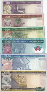Mauritania Set 6 UNC 100 200 500 1000 2000 5000 Ouguiya 2011-2015 P 16-19 21