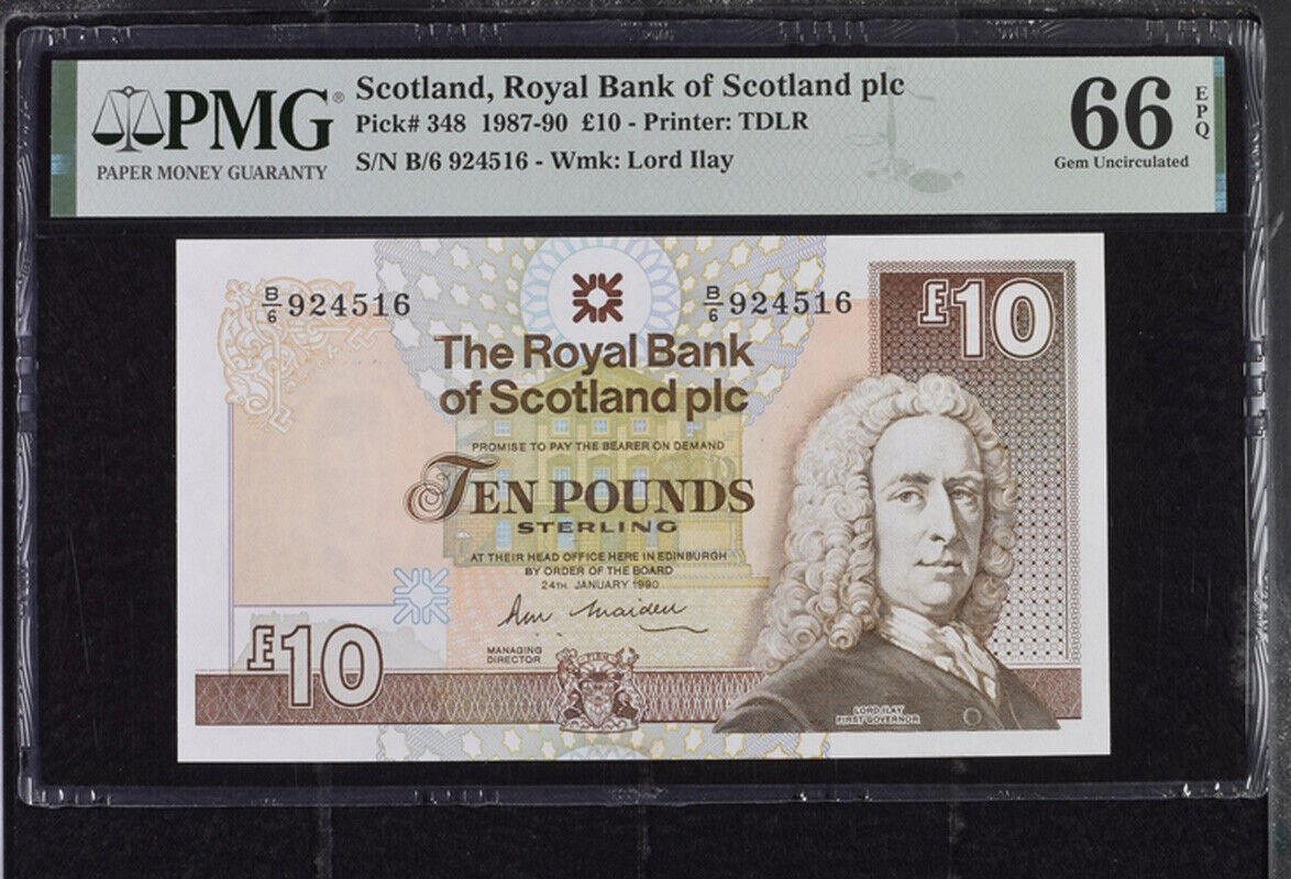 Scotland 10 Pounds 1990 P 348 Gem UNC PMG 66 EPQ