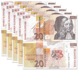 Slovenia 20 Tolajev 1992 P 12 UNC LOT 5 PCS , Janez Vajkard Valvasor