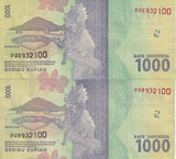 Indonesia set 2 UNC 1000 rupiah 2016 / 2018 P 154 Matching Number