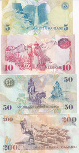 Lesotho Set 4 Pcs 5 10 50 200 Maloti P 10 11 17 20 UNC