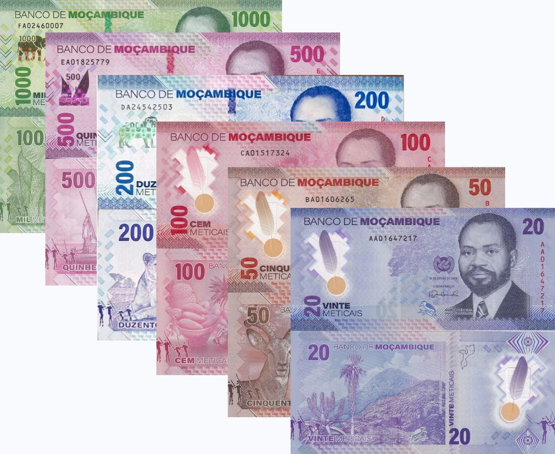 Mozambique set 6 UNC (20 50 100 Polymer) 200 500 1000 Meticais 2024 P 155 - 160
