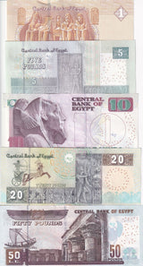 Egypt Set 5 UNC 1 5 10 20 50 Piastres Random Date P 71 P 72 P 73 P 74 P 75