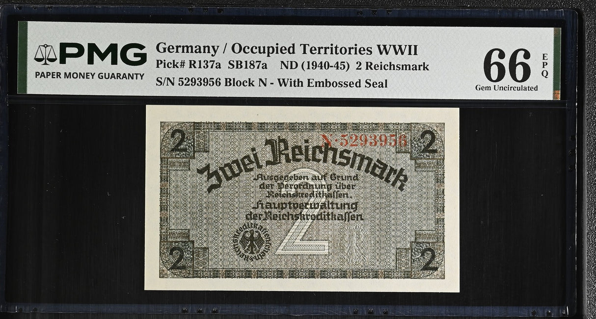 Germany 2 Reichsmark ND 1940-1945 P R137 a Gem UNC PMG 66 EPQ