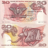 Papua New Guinea 20 Kina ND 1998 P 10 c UNC, Bird of Paradise, Boar, conches