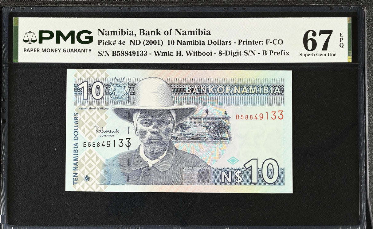 Namibia 10 Dollars ND 2001 P 4 c Superb Gem UNC PMG 67 EPQ Printer F-CO