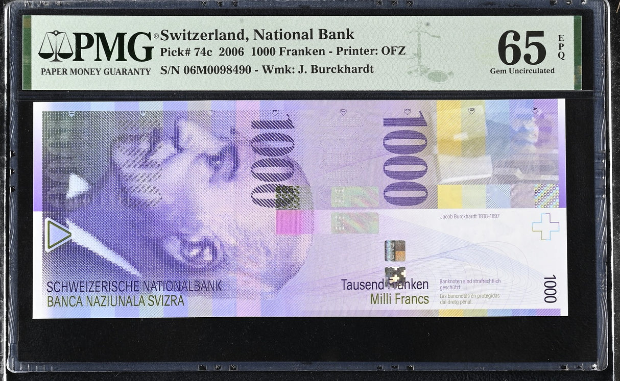 Switzerland 1000 Franken 2006 P 74 c Gem UNC PMG 65 EPQ