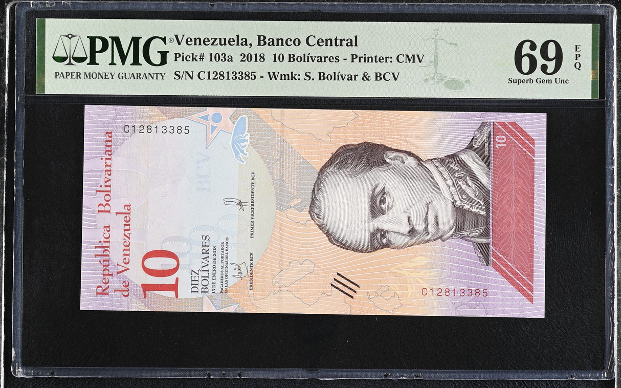Venezuela 10 Bolivares 2018 P 103 a Superb Gem UNC PMG 69 EPQ TOP POP
