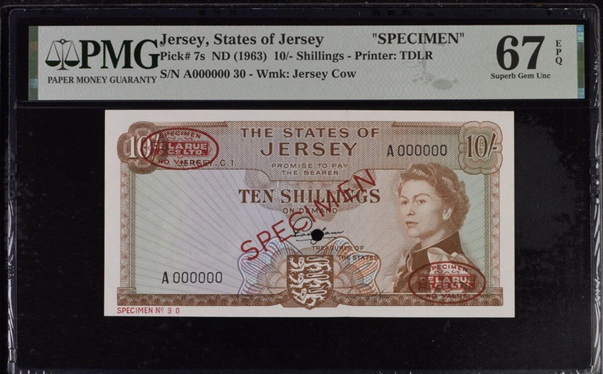 Jersey 10 Pound ND 1963 P 7 s SPECIMEN Superb Gem UNC PMG 67 EPQ TOP POP