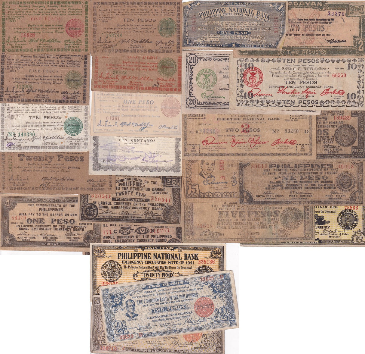 Philippines Set of 24 Death Sentence Guerilla Money of World War II Circulated