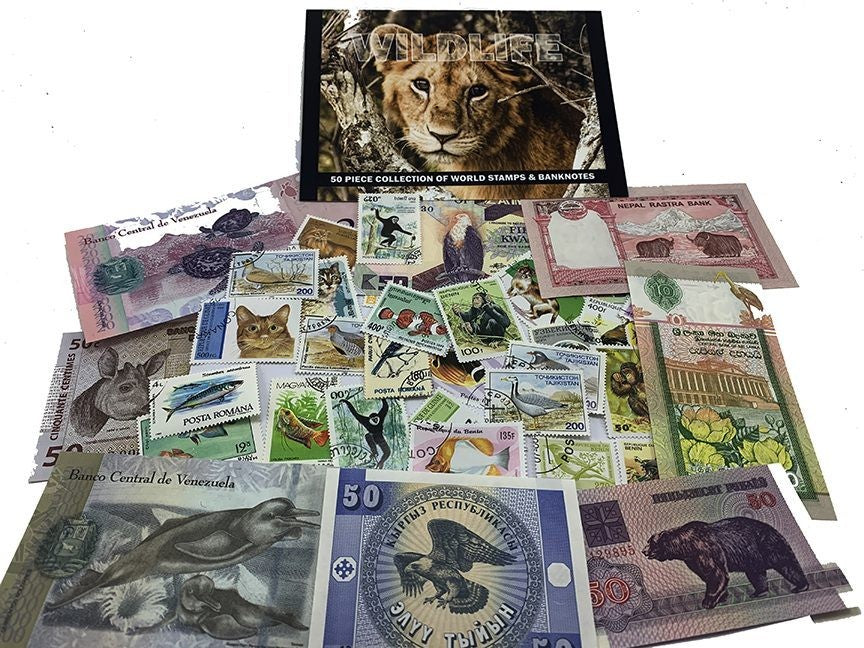 World Collectible Wildlife Set 50 Piece Collection of World Stamps