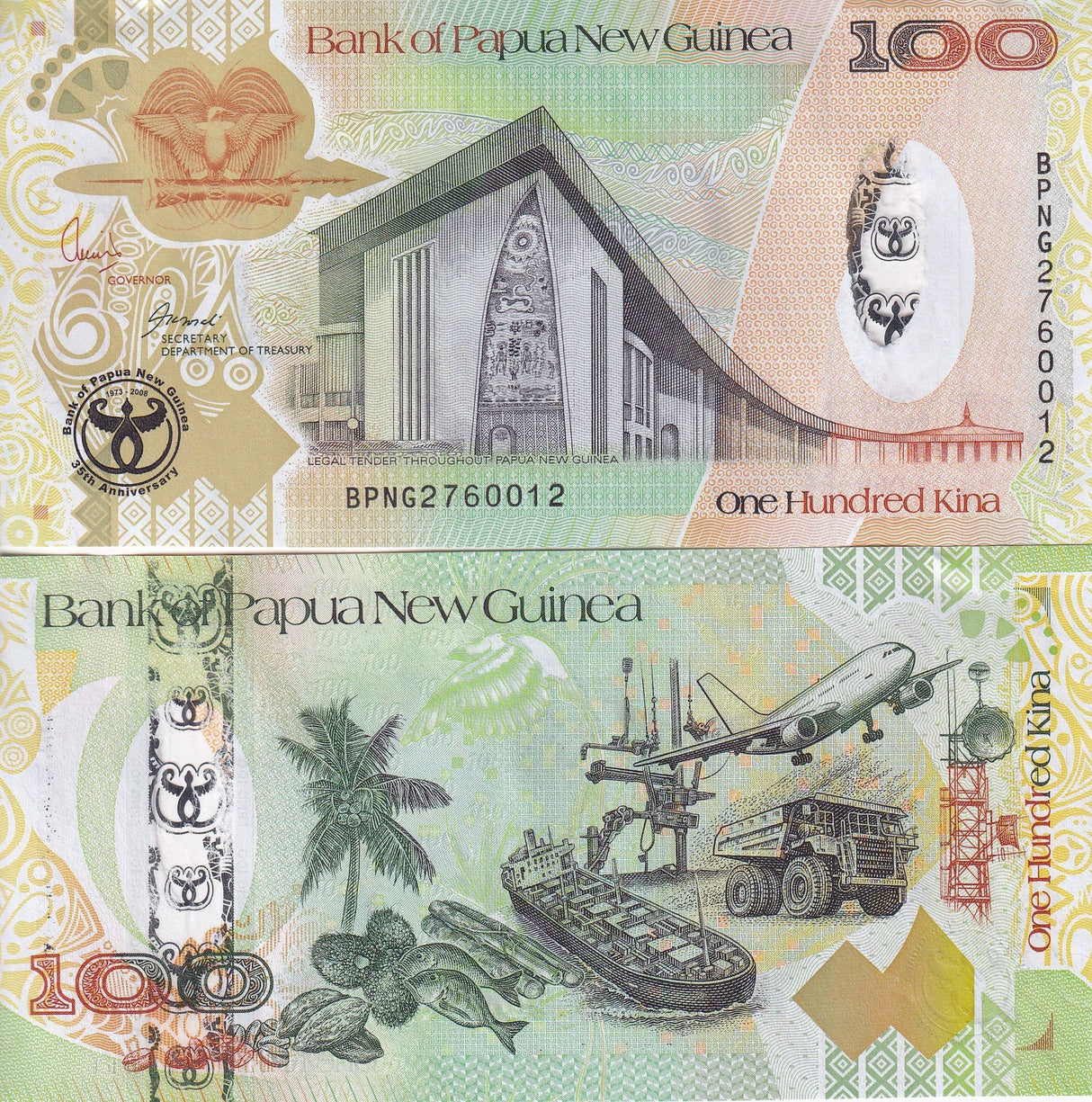 Papua New Guinea 100 Kina 2008 P 37 Hybrid 35th Commemorative UNC