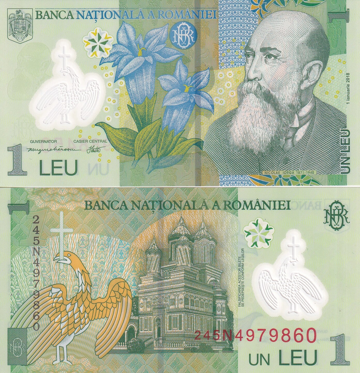 Romania 1 Leu 2018/2024 P 117 Polymer UNC