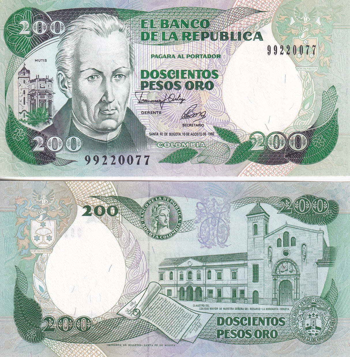 Colombia 200 Pesos 1992 P 429A UNC