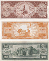 Philippines Set 3 UNC 10 20 200 Pesos ND 1949 P 136 137 140