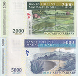Madagascar Set 2 PCS 2000 5000 Ariary ND 2008 P 93 94 Commemorative UNC