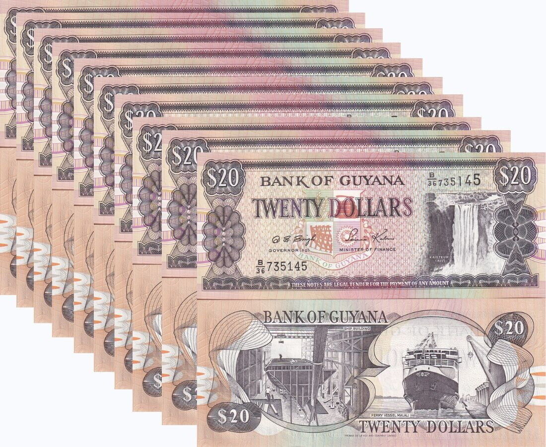 Guyana 20 Dollars ND 1996 P 30 b UNC LOT 10 PCS