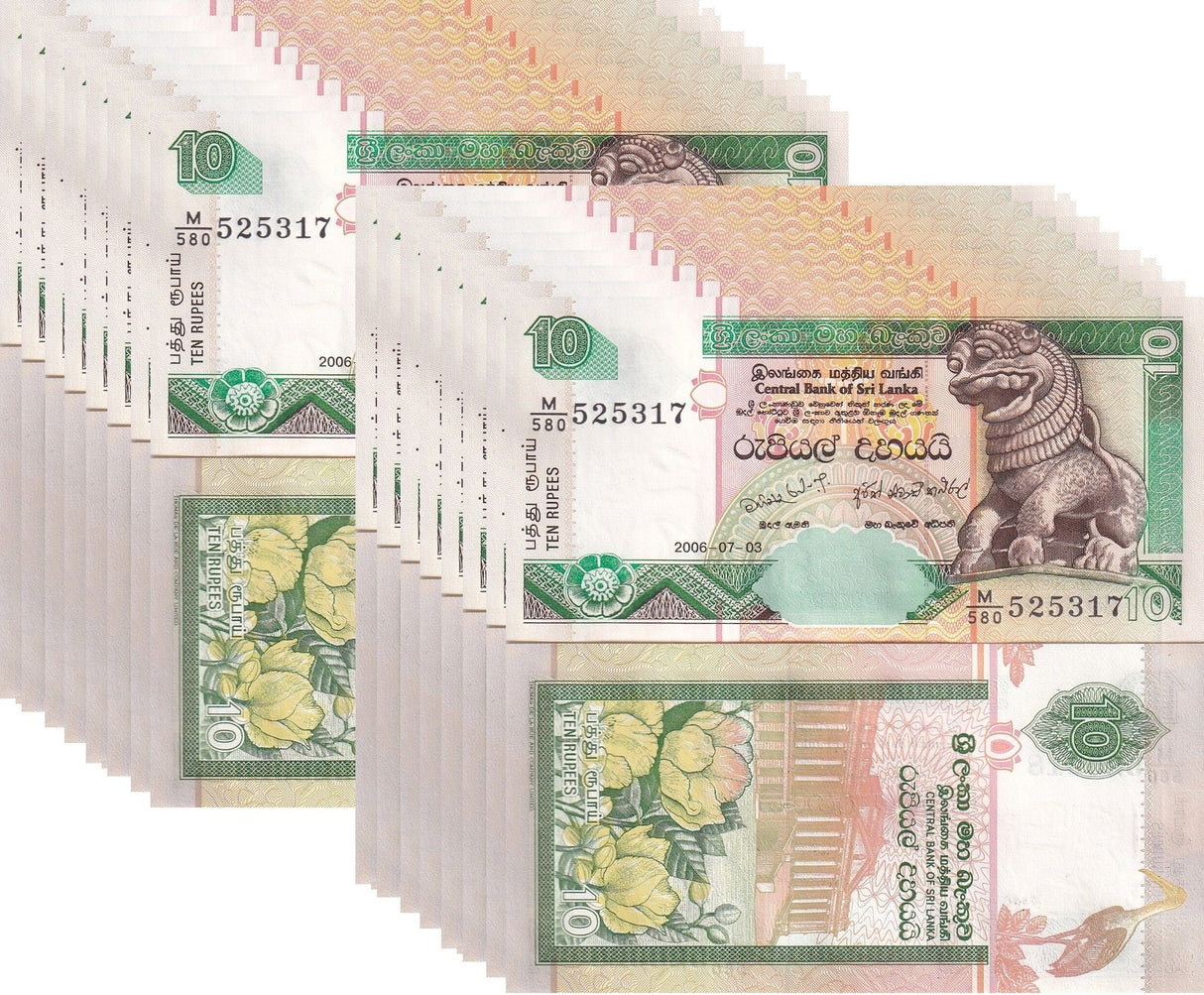Sri Lanka 10 Rupees 2006 P 108 f UNC LOT 20 PCS Singhalese chinze Colombo