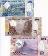 Angola Set 3 Pcs 200 500 1000 Kwanzas Random Year P 160 161 162 Polymer UNC