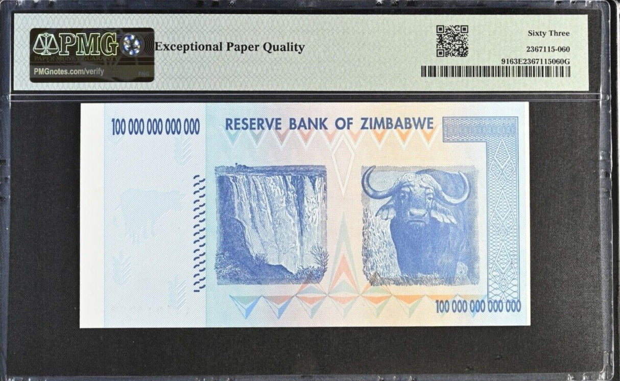 Zimbabwe 100 Trillion Dollars 2008 P 91 Choice UNC PMG 63 EPQ Big Margin